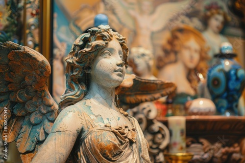 A statue of an angel holding a candle. Perfect for religious or spiritual themes