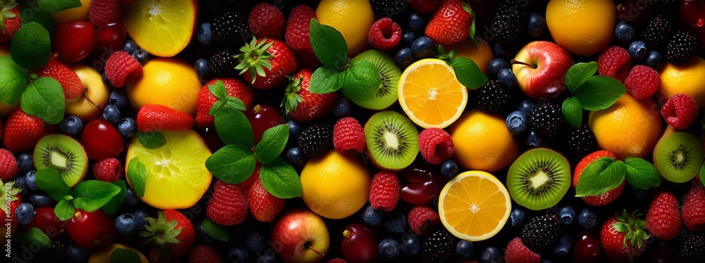 Many fresh fruits mix top down view from above. Many fresh fruits mix top down view from above.