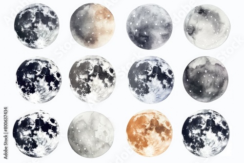 A collection of nine moon phases. Great for educational materials photo