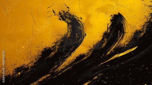 A painting of a black and yellow swirl with some paint, AI © starush