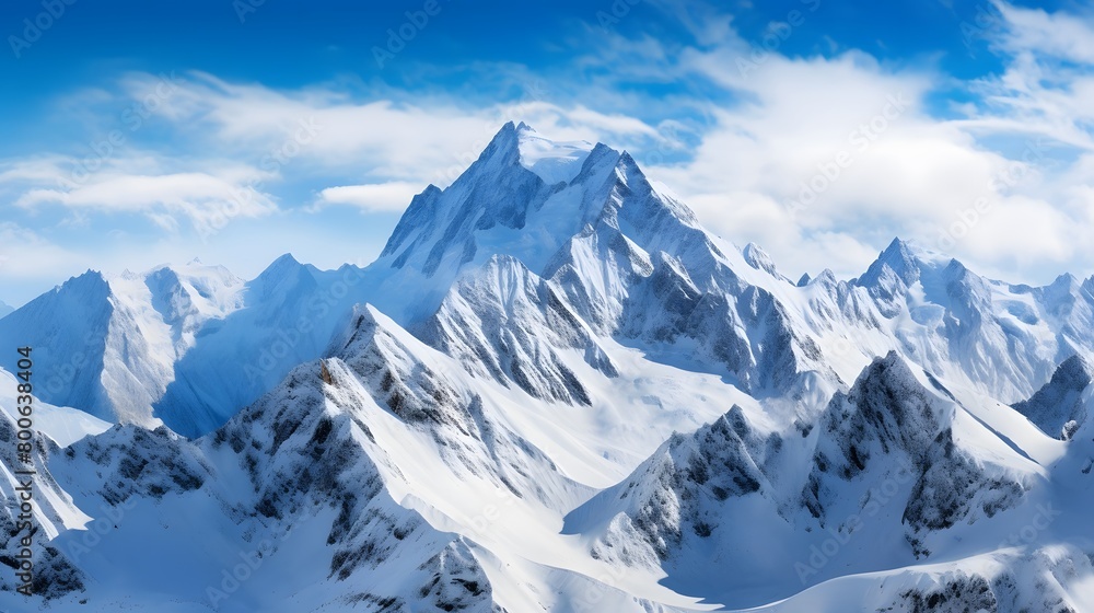 Panoramic view of the snow-capped peaks of the Caucasus mountains