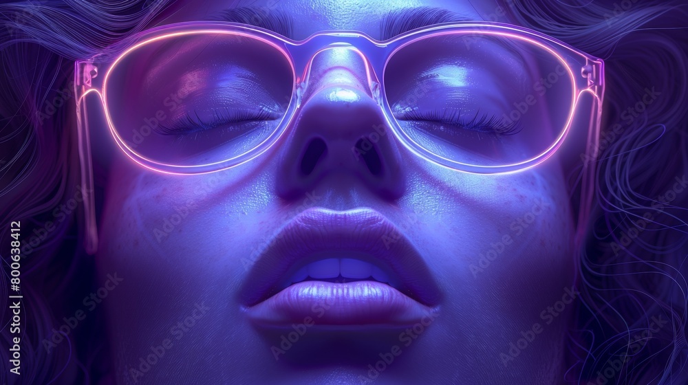 A woman with glasses and purple hair is wearing a pink shirt, AI A woman with glasses and purple hair is wearing a pink shirt, AI