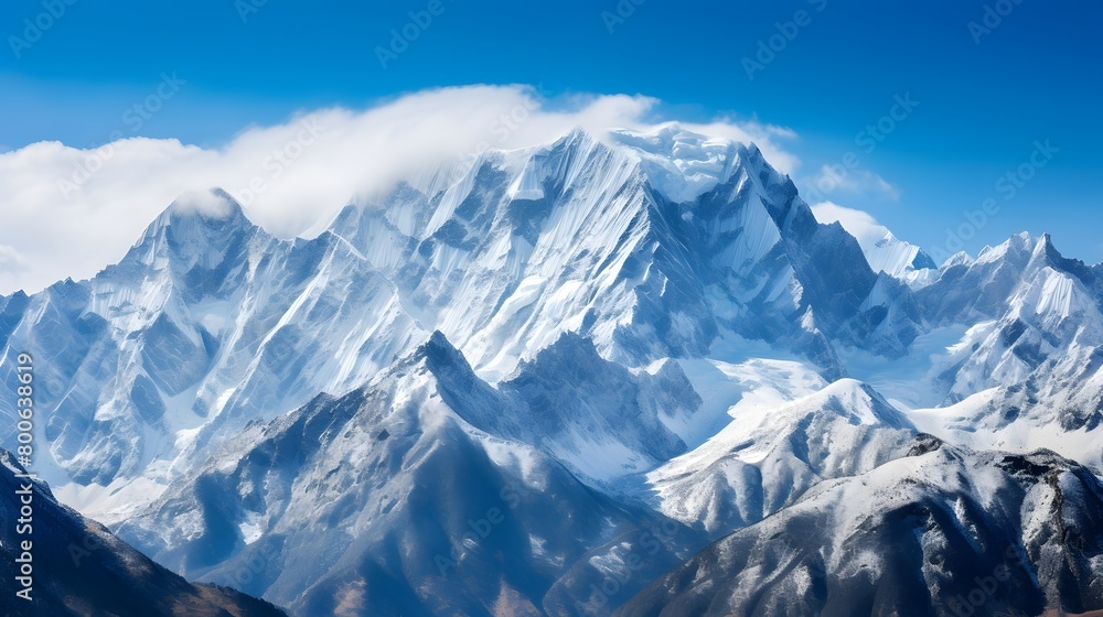 Panoramic view of the snow-capped peaks of the Caucasus mountains