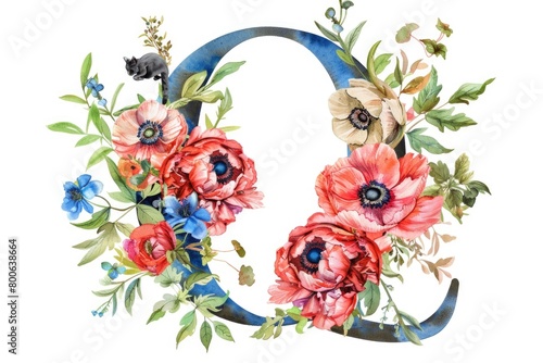 A beautiful watercolor painting of a floral letter O. Perfect for adding a touch of nature to any design project