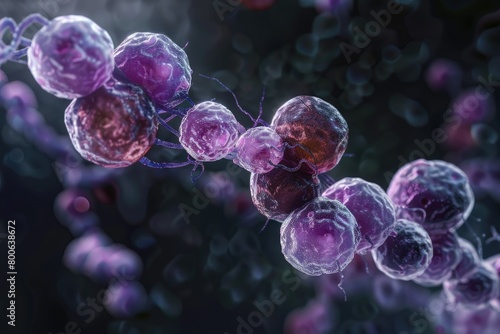 A cluster of purple and red cells on a stem. Perfect for medical and scientific designs