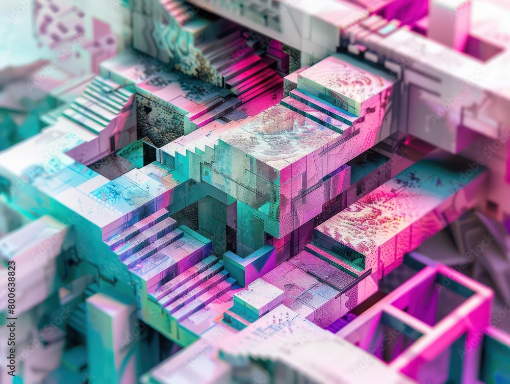abstract geometrical background with tridimensional iridescent shapes and good perspective and transparency in purple and teal
abstract geometrical background with tridimensional iridescent shapes and good perspective and transparency in purple and teal