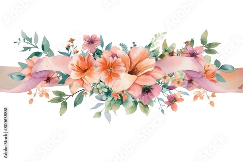 Beautiful ribbon with delicate flowers and leaves, perfect for adding a touch of nature to your designs