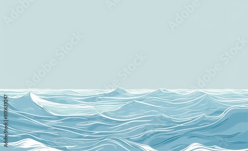 illustration of ocean waves, light blue background, simple lines Generative AI