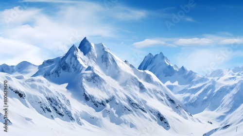 Panoramic view of snow-capped mountains on a sunny day