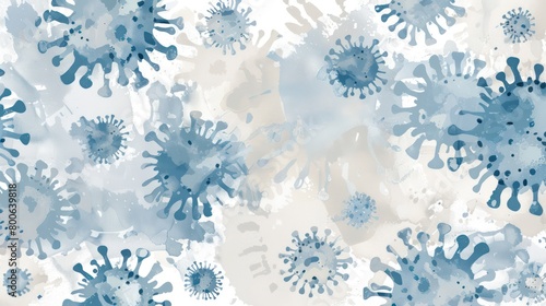 wallpaper background of an abstract illustrated representation of viruses in soft grays and blues on a light background
