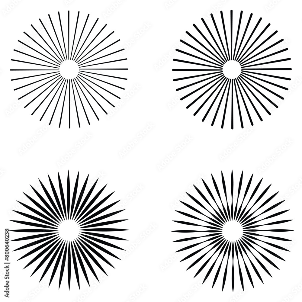 Sunburst icon in liner style. Burst symbol vector collection. Radial sun burst. Black-white round sunburst icons. Starburst circles. Vector illustration. Eps file 223.. Sunburst icon in liner style. Burst symbol vector collection. Radial sun burst. Black-white round sunburst icons. Starburst circles. Vector illustration. Eps file 223..