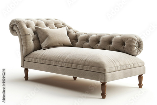 A chaise longue in a neutral tone, blending seamlessly with various interior styles, isolated on a solid white background.
