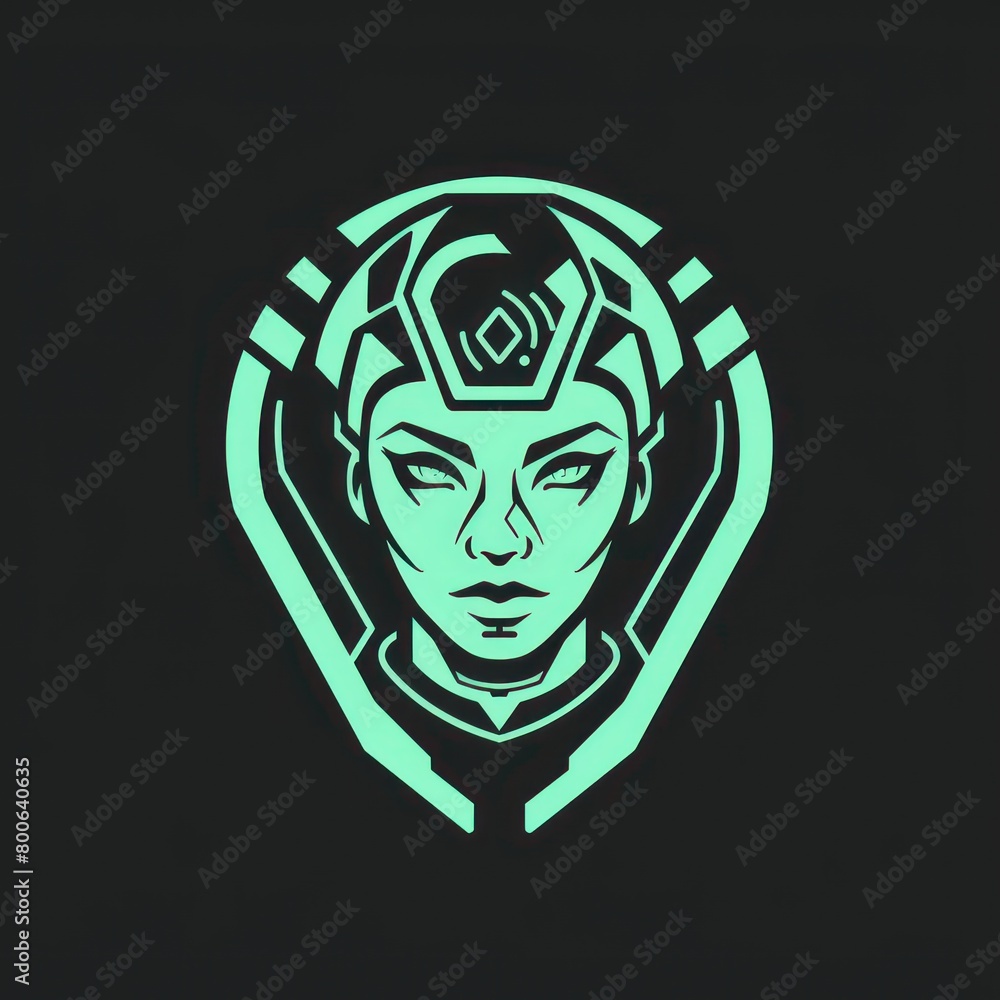 minimalist logo design of advanced and cyberpunk people isolated on a black background

