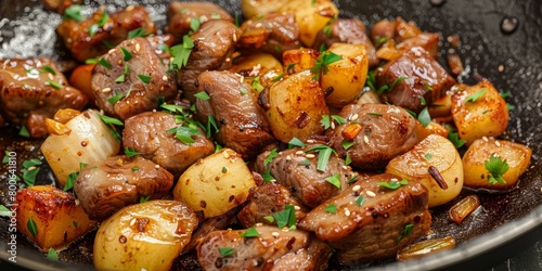 meat with potatoes and herbs Generative AI © Roman