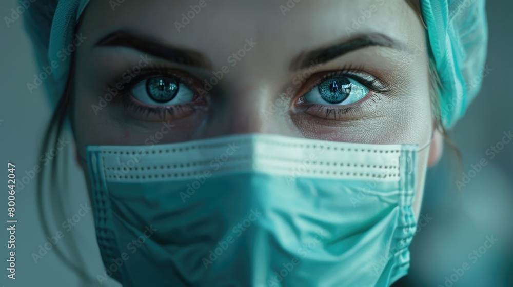 Close up image of a person wearing a surgical mask. Suitable for healthcare concepts Close up image of a person wearing a surgical mask. Suitable for healthcare concepts