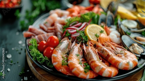 Fresh seafood displayed on a table, perfect for restaurant menus or food blogs