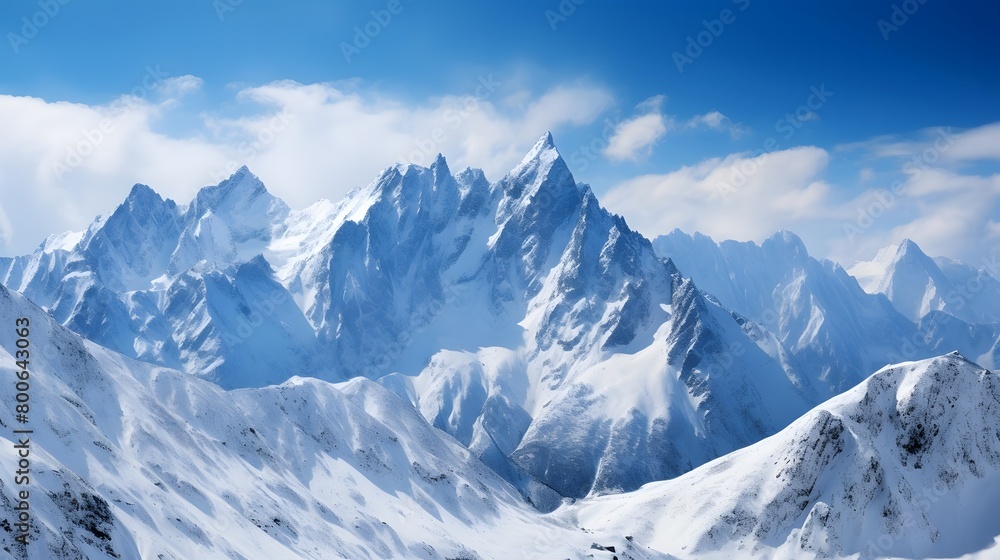 Panoramic view of the Caucasus Mountains. Georgia, ski resort Gudauri.