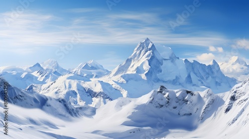 beautiful panoramic view of snowy mountains and blue sky - 3d illustration © I