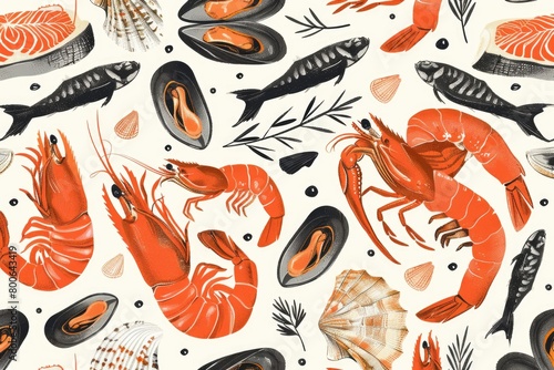 Fresh assortment of seafood on a clean white surface  perfect for food-related designs