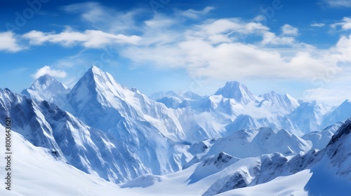 Winter mountains panorama with snow and clear blue sky. 3d rendering