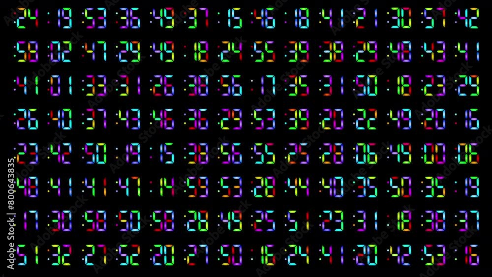 rainbow digital numbers clock