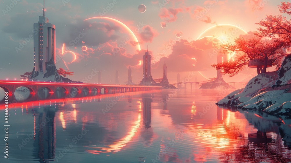 A futuristic cityscape with a bridge and some buildings, AI A futuristic cityscape with a bridge and some buildings, AI