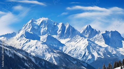 Panoramic view of the Alps in winter  Mont Blanc  France