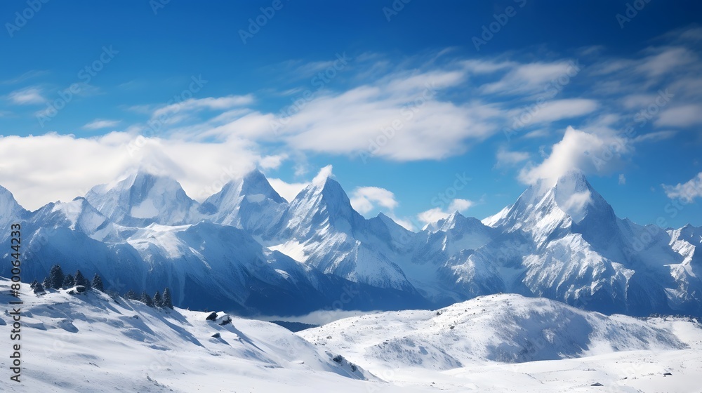 panoramic view of the snowy mountains in the alps in winter