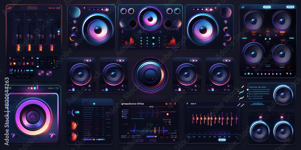 Fototapeta premium A collection of various buttons and controls for a music player. Ideal for website design or app development