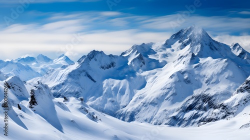 panoramic view of snowy mountains in the Swiss Alps in winter