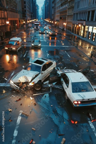 Crashed cars on city  Generative AI © Roman