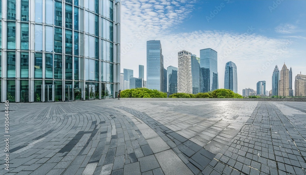 Panoramic skyline and buildings with many glass windows Panoramic skyline and buildings with many glass windows