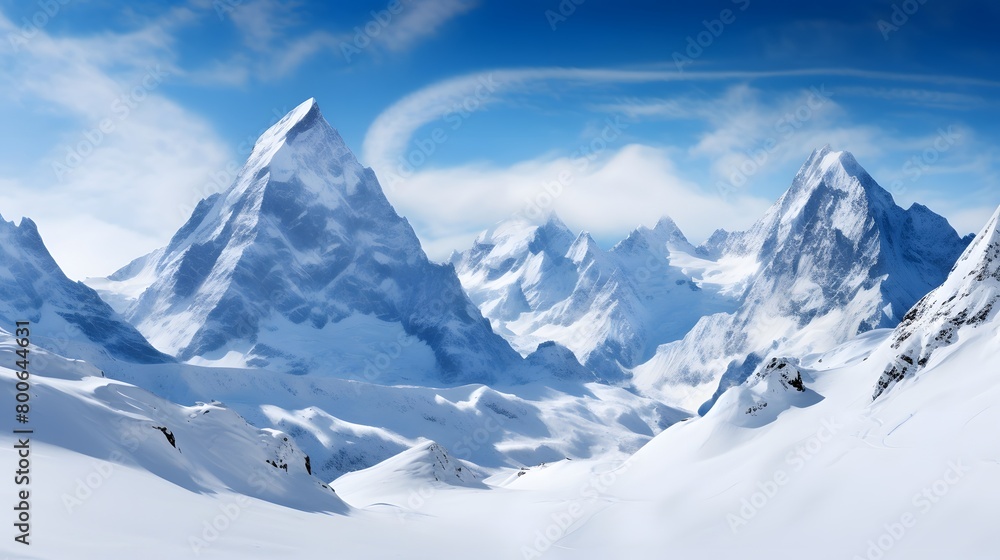 Panoramic view of snow-capped peaks in the Swiss Alps