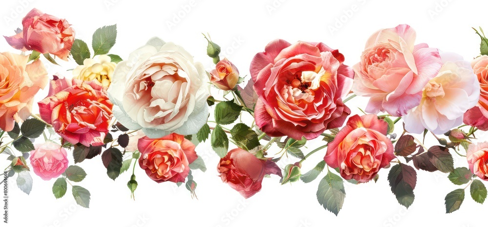 assortment of roses in a watercolor style on a white background 