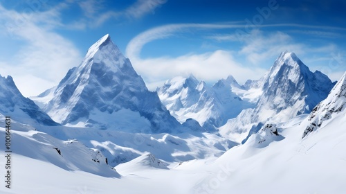 Panoramic view of snow-capped peaks in the Swiss Alps