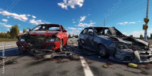 Crashed cars on city Generative AI