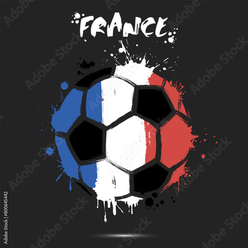 Abstract soccer ball with France national flag colors. Flag of France in the form of a soccer ball made on an isolated background. Football championship banner. Vector illustration