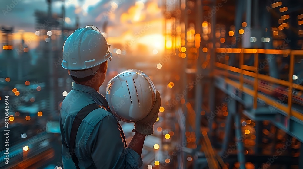 Obraz premium City development: Professional holding safety helmet