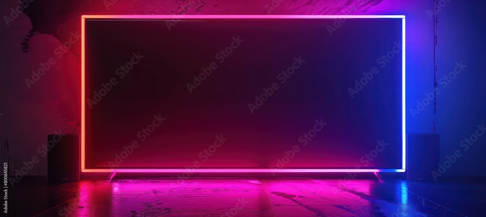 Fototapeta premium rectangular blank neon sign with neon frame and blank fill on dark background 