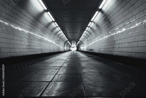 A monochrome image of a subway tunnel. Suitable for urban themes