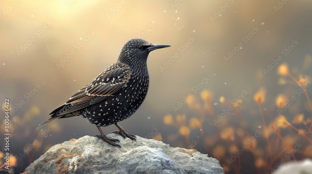 Naklejka premium Illustration of a starling bird in black