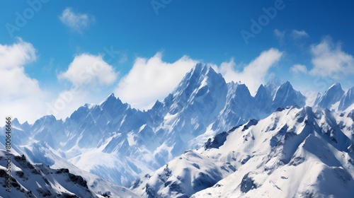 Panoramic view of snow-capped mountains and blue sky © I