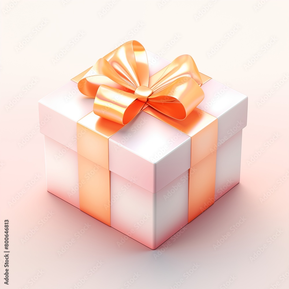 Fototapeta premium Elegant pink and white gift box with a glossy orange bow 3D illustration