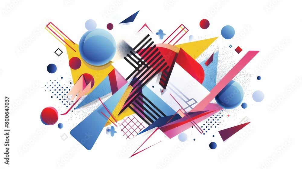 colorful 3d polygon geometric shapes, lines, dots on white background colorful 3d polygon geometric shapes, lines, dots on white background