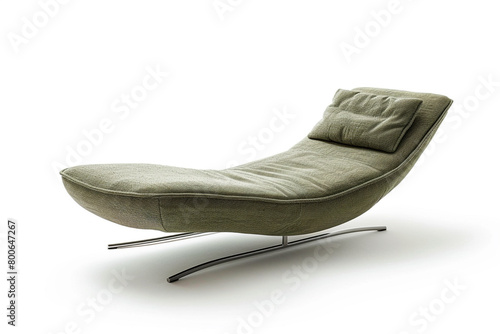 A chaise longue with a sleek, metal base and luxurious fabric upholstery, combining modernity and elegance, isolated on a solid white background. photo