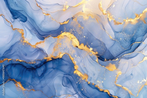 Detailed close up of a blue and gold marble, perfect for backgrounds or textures
