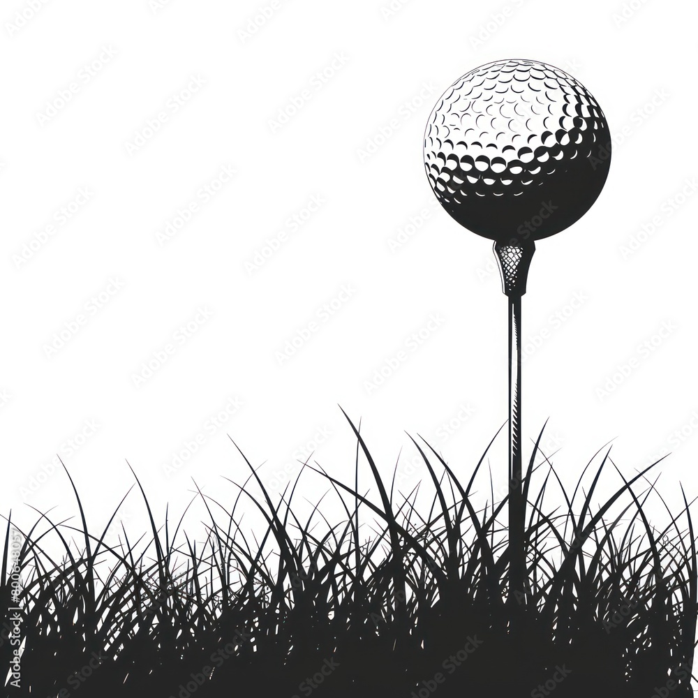golf ball on a peg in the grass, black monochromatic silhouette on a white background
golf ball on a peg in the grass, black monochromatic silhouette on a white background
