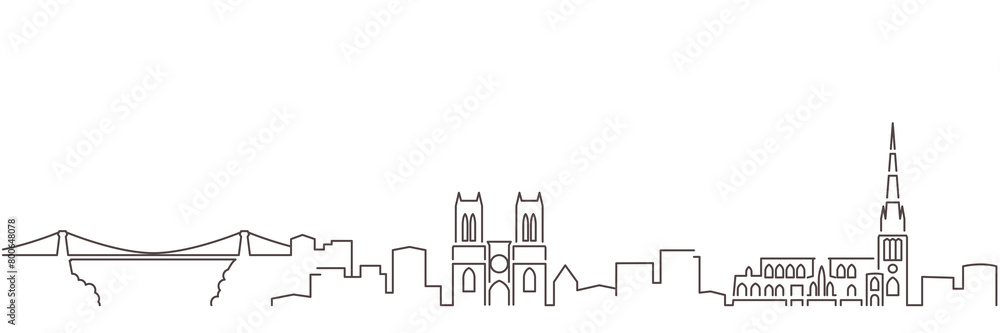 Obraz premium Bristol Dark Line Simple Minimalist Skyline With White Background