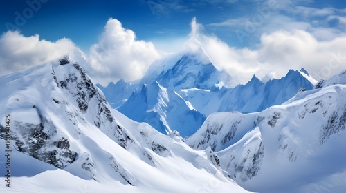 Panoramic view of the snowy mountains in winter. Caucasus, Russia © I