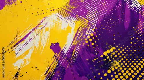 halftone and brush paint in violet and yellow 